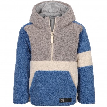 Patchwork Teddy Half-Zip Jacket in Blue, Grey and White Patchwork Teddy Half-Zip Jacket in Blue, Grey and White