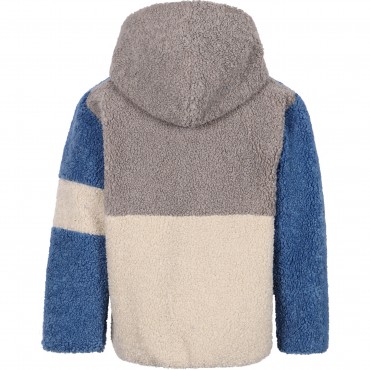 Patchwork Teddy Half-Zip Jacket in Blue, Grey and White Patchwork Teddy Half-Zip Jacket in Blue, Grey and White