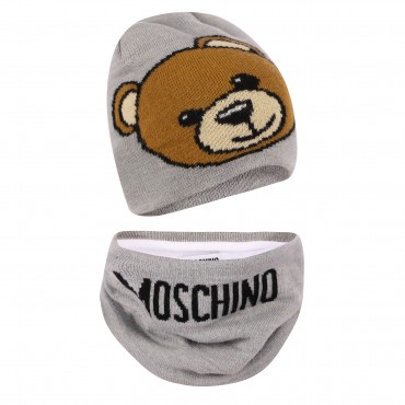 Teddy Logo Print Winter Cap and Snood Scarf in Grey Teddy Logo Print Winter Cap and Snood Scarf in Grey