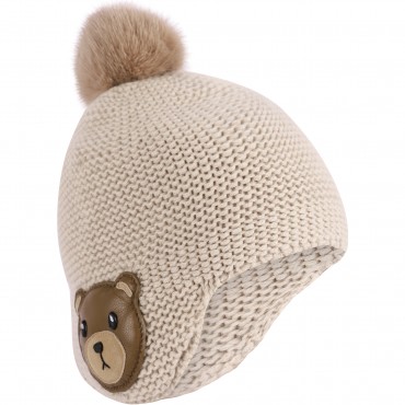 Mink Pom Pom Cashmere Winter Cap with Ear Flaps in Beige Mink Pom Pom Cashmere Winter Cap with Ear Flaps in Beige