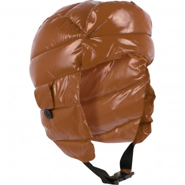 Puffed Glossy Helmet-Cap in Brown Puffed Glossy Helmet-Cap in Brown