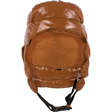 Puffed Glossy Helmet-Cap in Brown Puffed Glossy Helmet-Cap in Brown