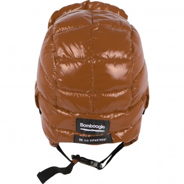 Puffed Glossy Helmet-Cap in Brown Puffed Glossy Helmet-Cap in Brown