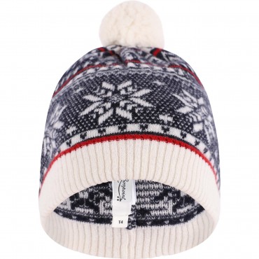 Cashmere Winter Beanie with Pom Pom in Navy and White Cashmere Winter Beanie with Pom Pom in Navy and White