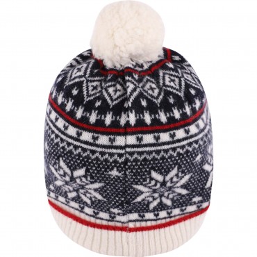 Cashmere Winter Beanie with Pom Pom in Navy and White Cashmere Winter Beanie with Pom Pom in Navy and White