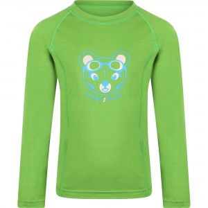 Bear Print Merino Wool Long-Sleeved Tee in Green Bear Print Merino Wool Long-Sleeved Tee in Green