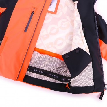 Color Block Logo Ski Jacket in Orange and Black Color Block Logo Ski Jacket in Orange and Black