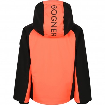 Color Block Logo Ski Jacket in Orange and Black Color Block Logo Ski Jacket in Orange and Black