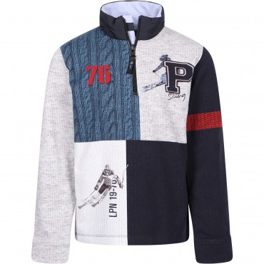 Half-Zip Sweatshirt and Track Pants Set in Blue, White and Grey Half-Zip Sweatshirt and Track Pants Set in Blue, White and Grey