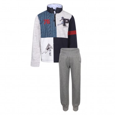 Half-Zip Sweatshirt and Track Pants Set in Blue, White and Grey Half-Zip Sweatshirt and Track Pants Set in Blue, White and Grey