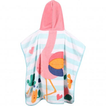 Flamingo Hooded Terry Towel in Blue and White Flamingo Hooded Terry Towel in Blue and White